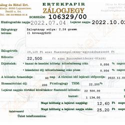 N-106329 sz. zálogjegy