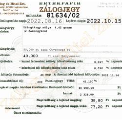 D-81634 sz. zálogjegy