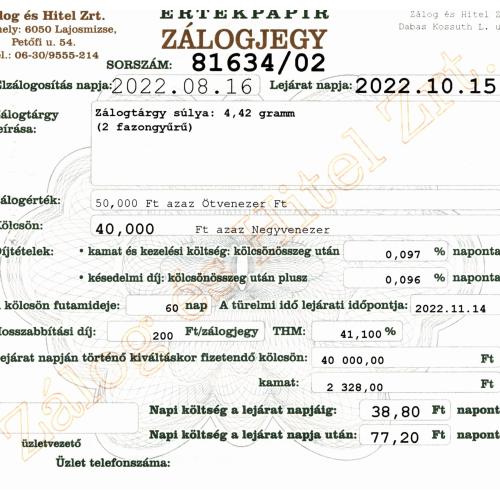 D-81634 sz. zálogjegy