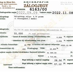 M-6163 sz. zálogjegy