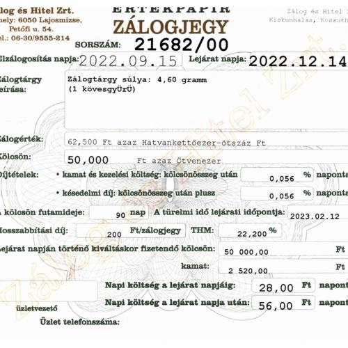 K-21682 sz. zálogjegy