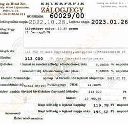 L-60029 sz. zálogjegy