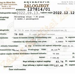 A-127814 sz. zálogjegy