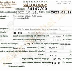 D-84147 sz. zálogjegy