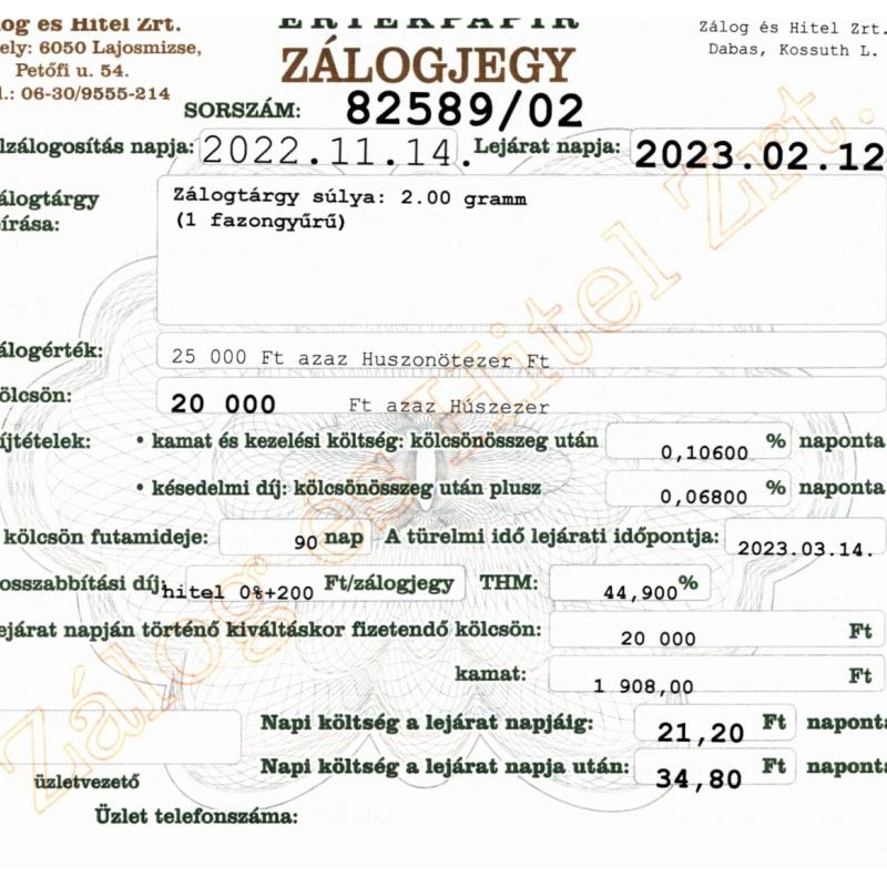 D-82589 sz. zálogjegy