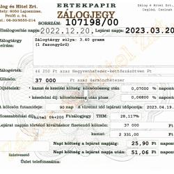 C-107198 sz. zálogjegy