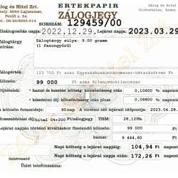 A-129459 sz. zálogjegy