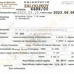 M-6688 sz. zálogjegy