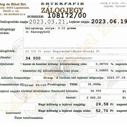 C-108172 sz. zálogjegy