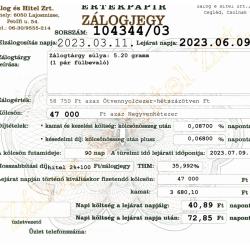 C-104344 sz. zálogjegy