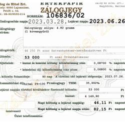 N-106836 sz. zálogjegy