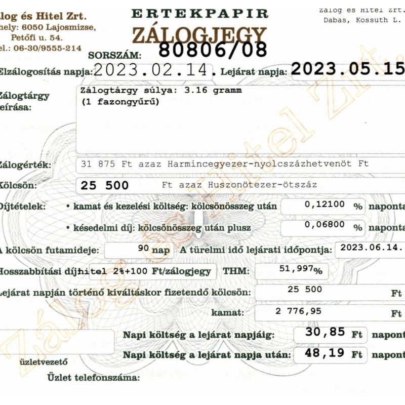 D-80806 sz. zálogjegy