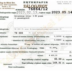 D-76864 sz. zálogjegy