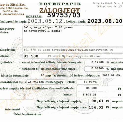 L-59753 sz. zálogjegy