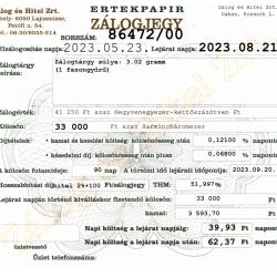 D-86472 sz. zálogjegy