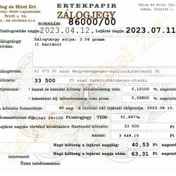 D-86000 sz. zálogjegy