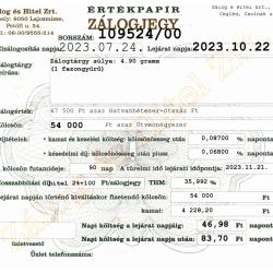 C-109524 sz. zálogjegy