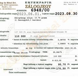 M-6948 sz. zálogjegy