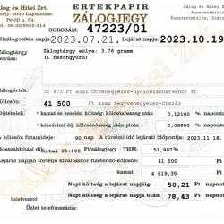 Z-47223 sz. zálogjegy