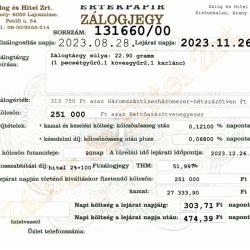 A-131660 sz. zálogjegy