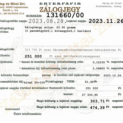 A-131660 sz. zálogjegy