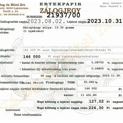 B-21937 sz. zálogjegy