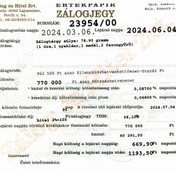B-23954 sz. zálogjegy