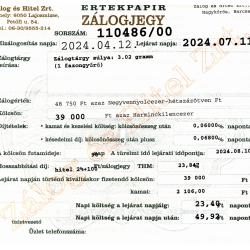 N-110486 sz. zálogjegy