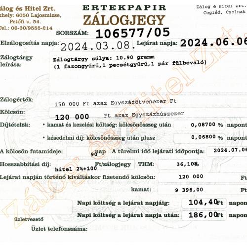 C-106577 sz. zálogjegy