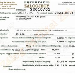K-22010 sz. zálogjegy