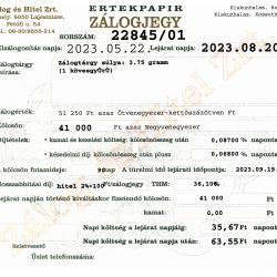K-22845 sz. zálogjegy