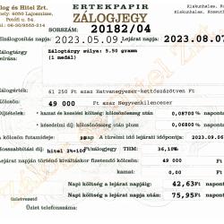 K-20182 sz. zálogjegy