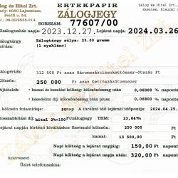 S-77607 sz. zálogjegy