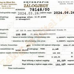 S-78148 sz. zálogjegy