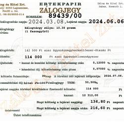 D-89439 sz. zálogjegy