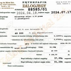 D-88585 sz. zálogjegy
