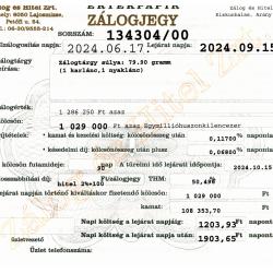 A-134304 sz. zálogjegy