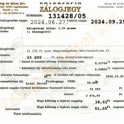 A-131428 sz. zálogjegy