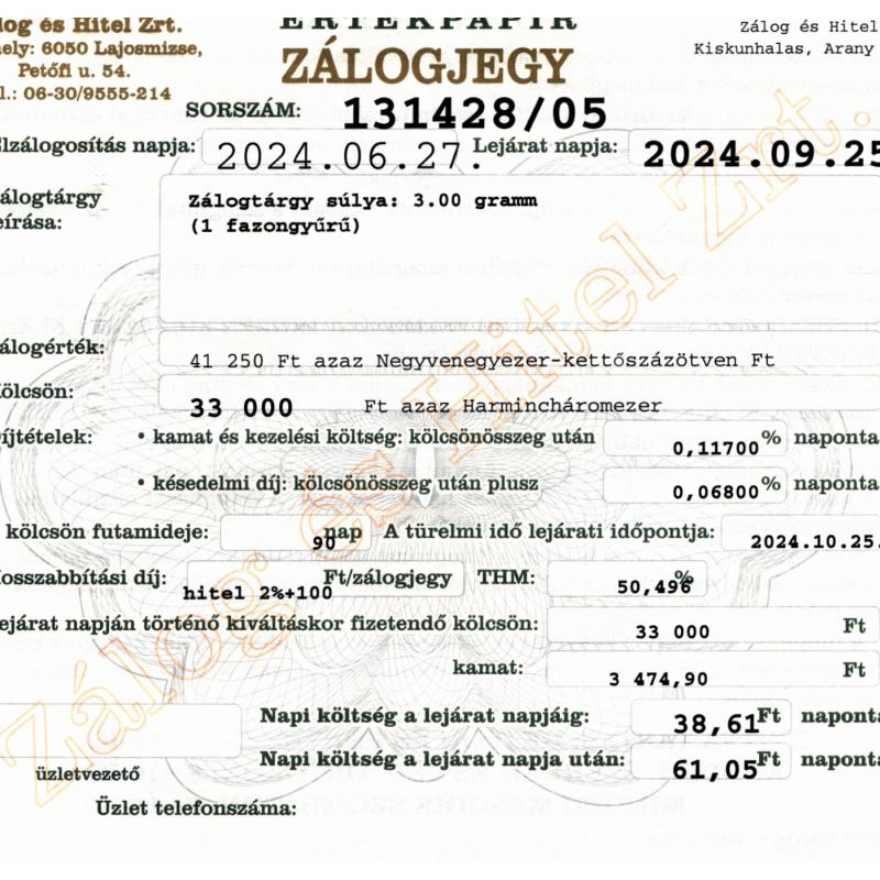 A-131428 sz. zálogjegy
