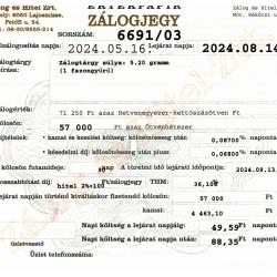 M-6691 sz. zálogjegy