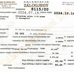 M-8115 sz. zálogjegy