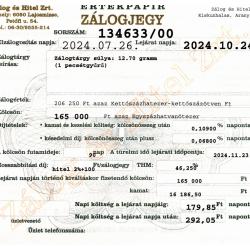 A-134633 sz. zálogjegy