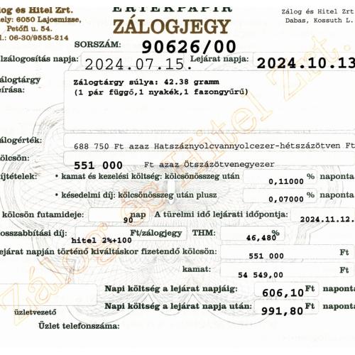 D-90626 sz. zálogjegy