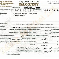 D-86351 sz. zálogjegy