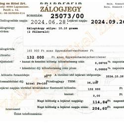 B-25073 sz. zálogjegy