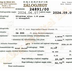 B-24891 sz. zálogjegy