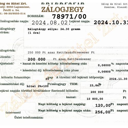 S-78971 sz. zálogjegy