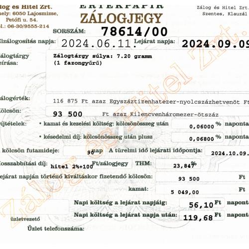 S-78614 sz. zálogjegy