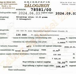 S-78581 sz. zálogjegy