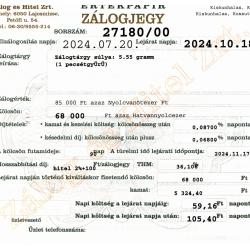 K-27180 sz. zálogjegy